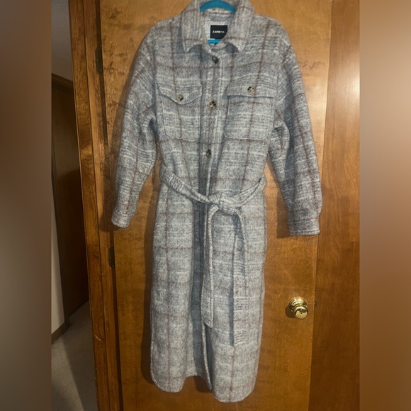 Express Wool Blend Plaid Longline Jacket - Picture 3 of 9